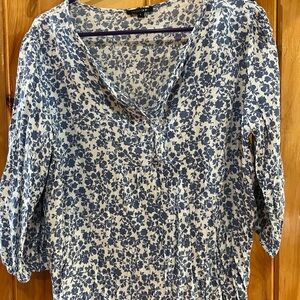 Papermoon Blue Floral V-Neck Peasant Blouse